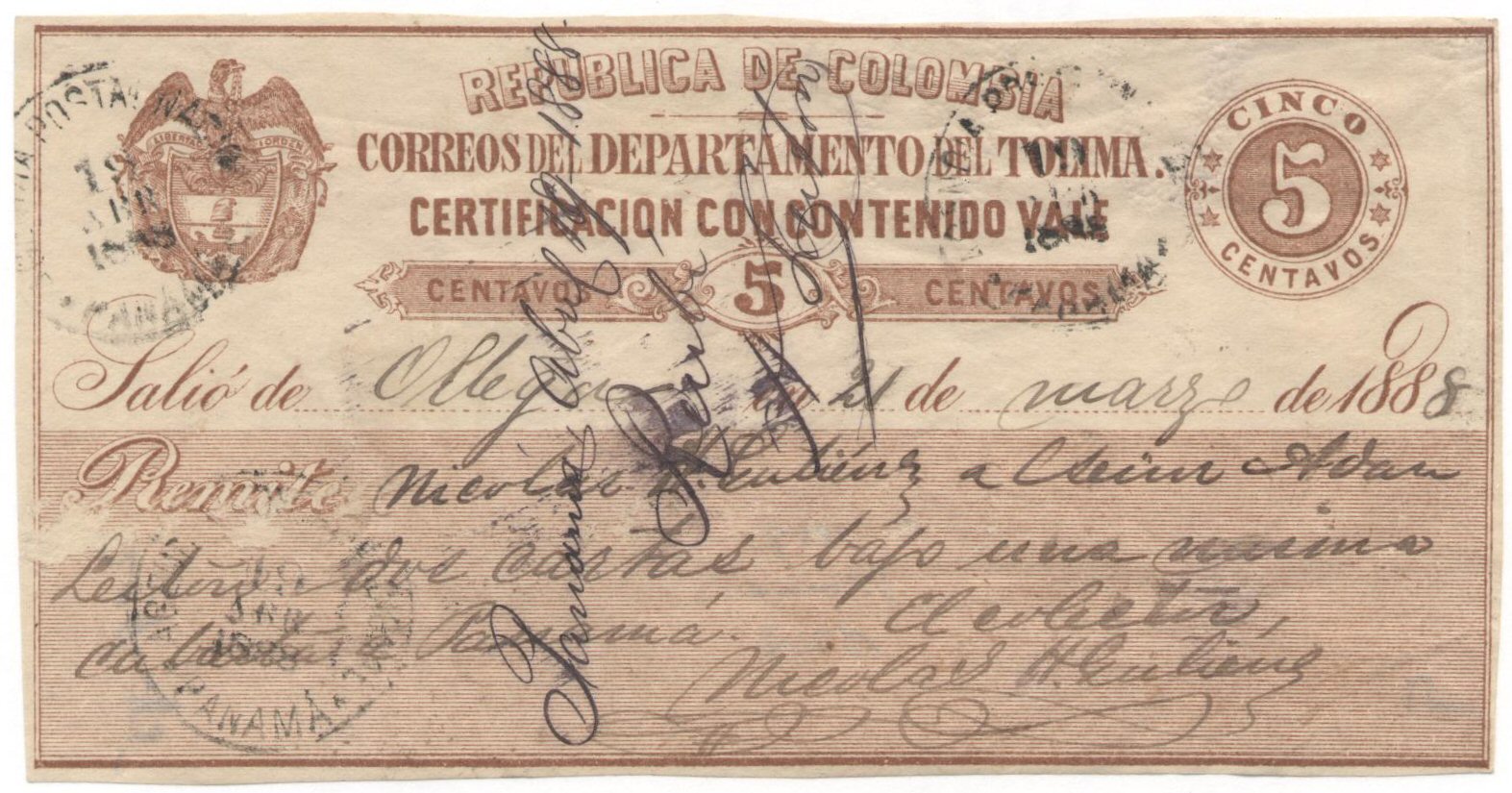 Tolima Cubierta to Panama